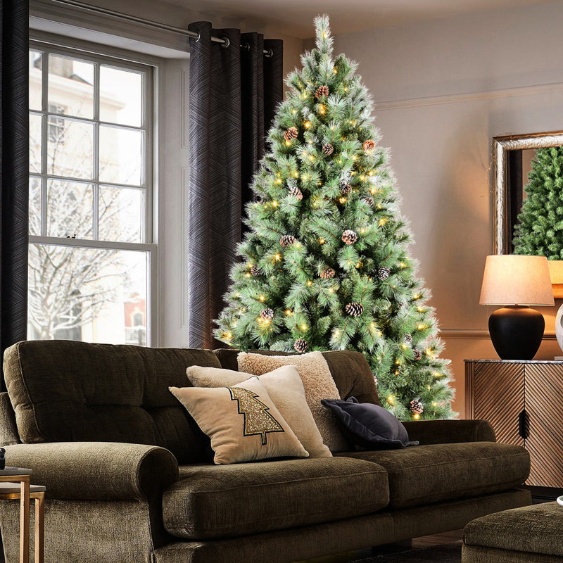 Arbre de Noël réaliste de 5 pi avec 200 lumières DEL blanc chaud et doux, 694 branches, 51 branches de pin, base invitante