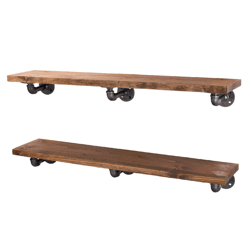 Hibbell 2 Piece Solid Wood Floating Shelf, Autumn Brown
