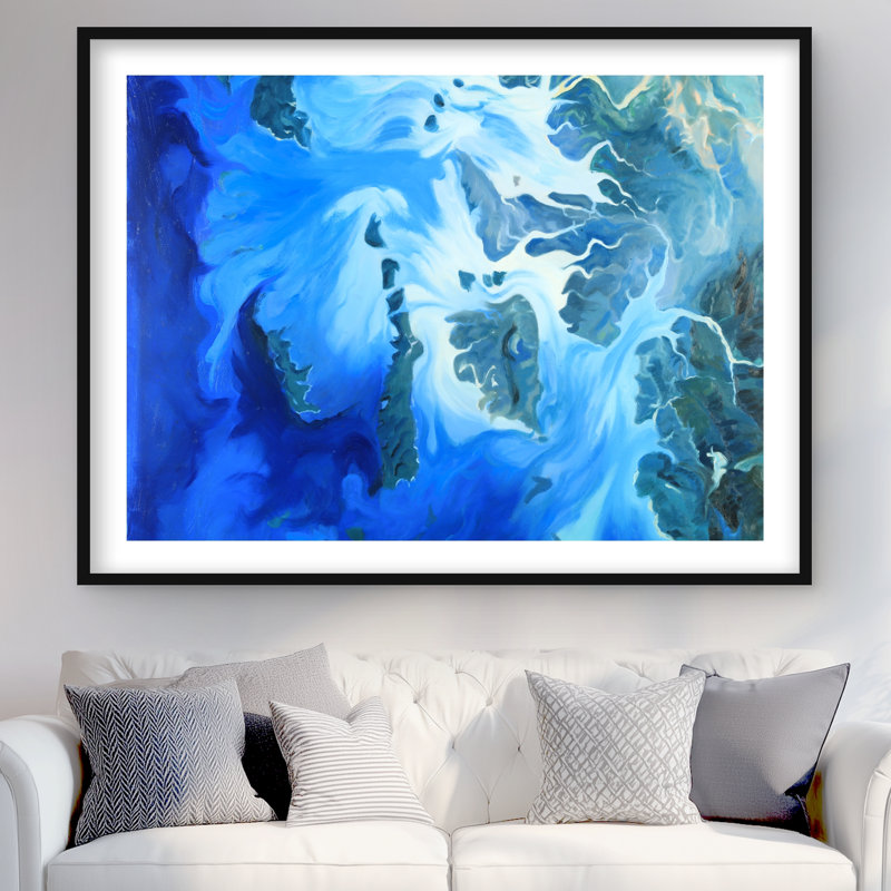Vue par satellite des îles Mergui, impression encadrée de vagues bleues, H 36 po x l 48 po, Noir