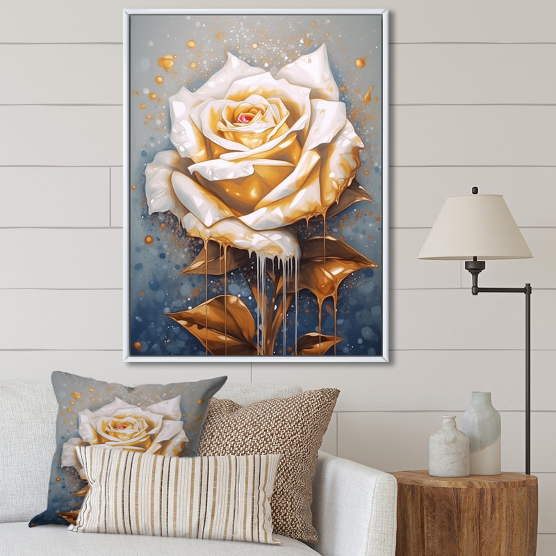 Crème or rose rêverie, H 32 po x l 24 po x P 1 po, Cadre flottant blanc