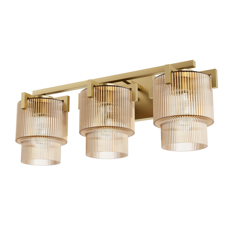 Hunter x Jasmine Roth Ontario 3 Light Bathroom Vanity Wall Light Fixture, Amber, Luxe Gold