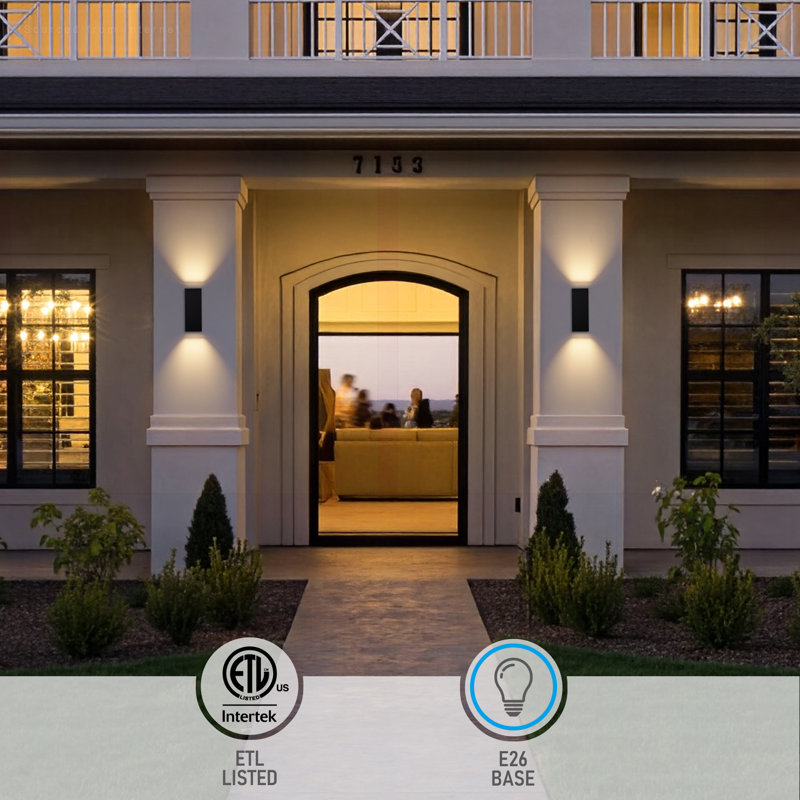 12 Inch Up And Down Rectangular Outdoor Wall Light, Waterproof Exterior Wall Sconces, E26 Base, Square