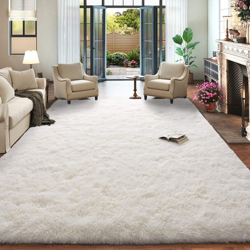 Solid Rug Soft Fluffy Cream White Indoor Area Rug for Living Room Bedroom Nursery Kids Room, Rectangle 10' x 14'