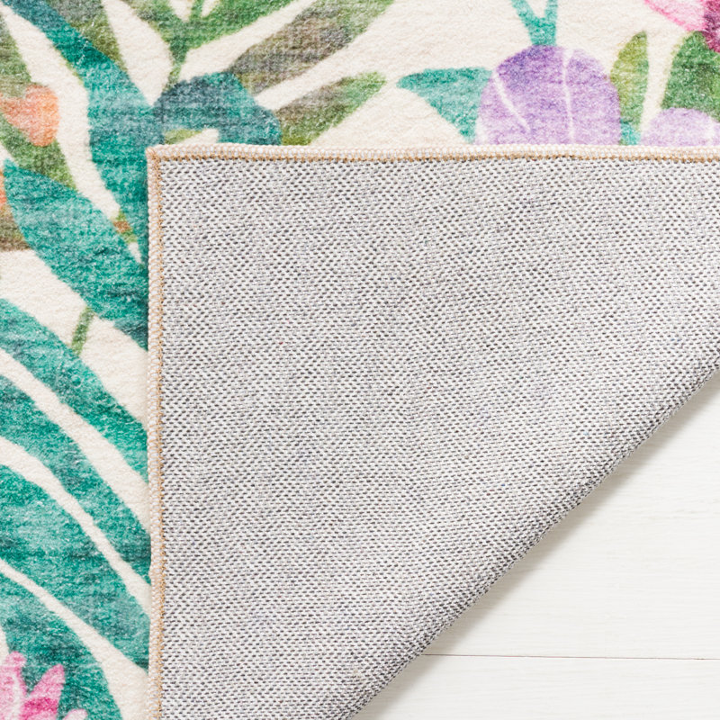 Anircin Kitchen Mat, Rectangle 1'8" x 2'6", Ivory/Pink