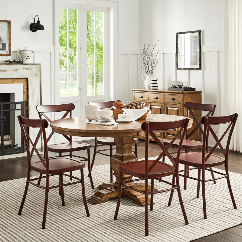 Fortville 6 - Person Extendable Solid Wood Top Pedestal Dining Set, Antique Berry