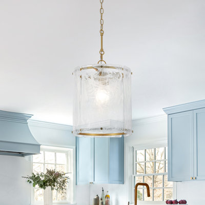 1-Light Handcrafted Textured Misty Glass Cylinder Pendant
