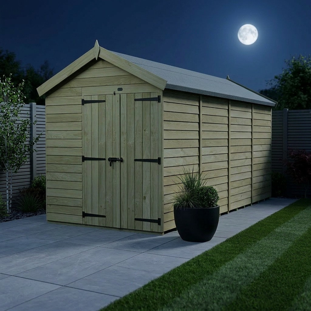 Total Sheds 7ft x 15ft Apex Garden Shed - Double Door - No Windows - Pressure Treated Timber - UK Manufactured