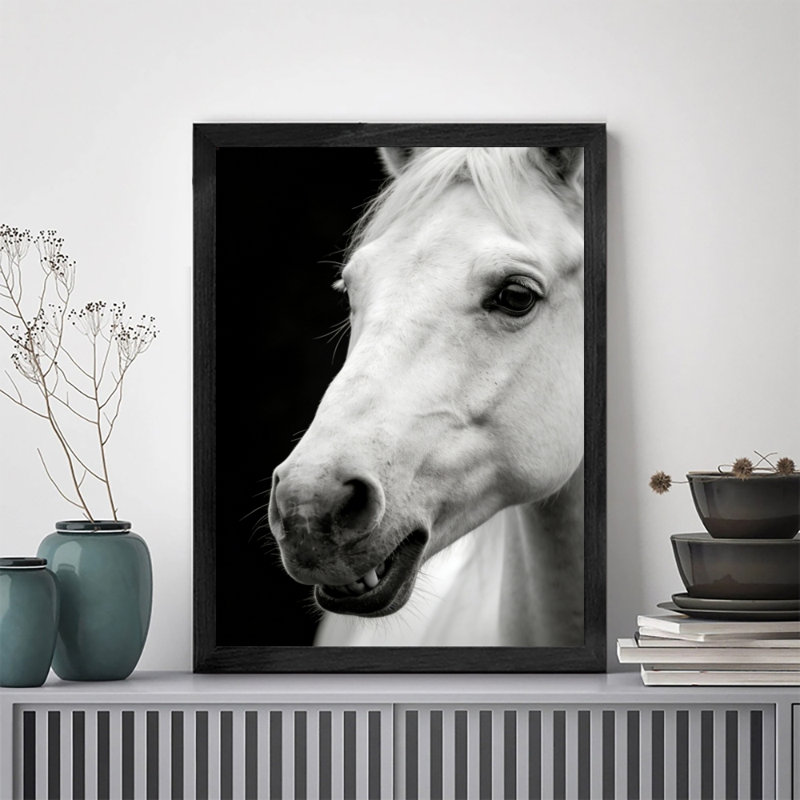 Impressions encadrées en bois massif de qualité supérieure, visage de cheval, idéal pour le salon, la chambre, le bureau ou le couloir