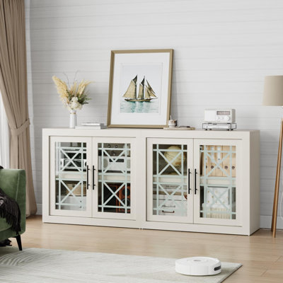 Buffet 70,8 po avec 4 portes, armoire décorative moderne de style campagnard avec rangements, console média en bois pour le salon, la cuisine, le couloir, couleur bois