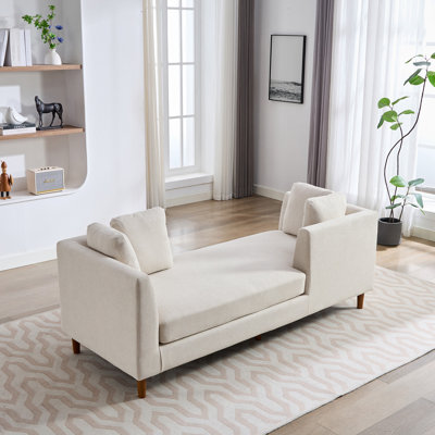 77.95'' Wide Modern Double-Sided Upholstered Chaise Lounge Indoor,Chenille Fabric Sleeper Sofa Couch With 4 Throw Pillows, Daybed With Rubberwood Legs For Living Room, Bedroom, Apartment,Beige