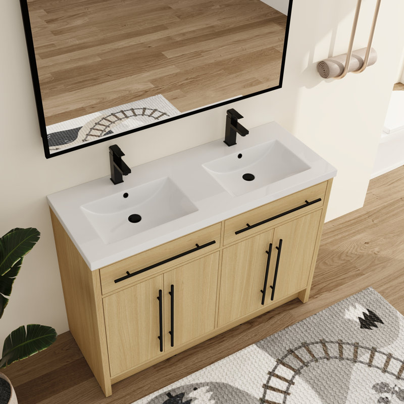 Meuble-lavabo double autoportant 48 po avec plateau en résine Ickby, 48"