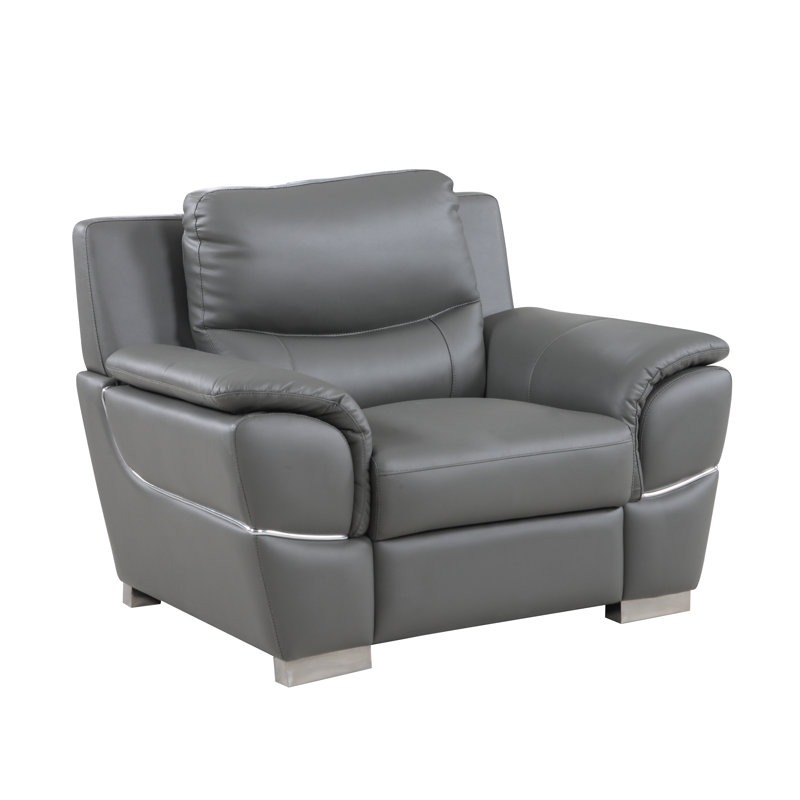 Henton Genuine Leather Armchair, Gray