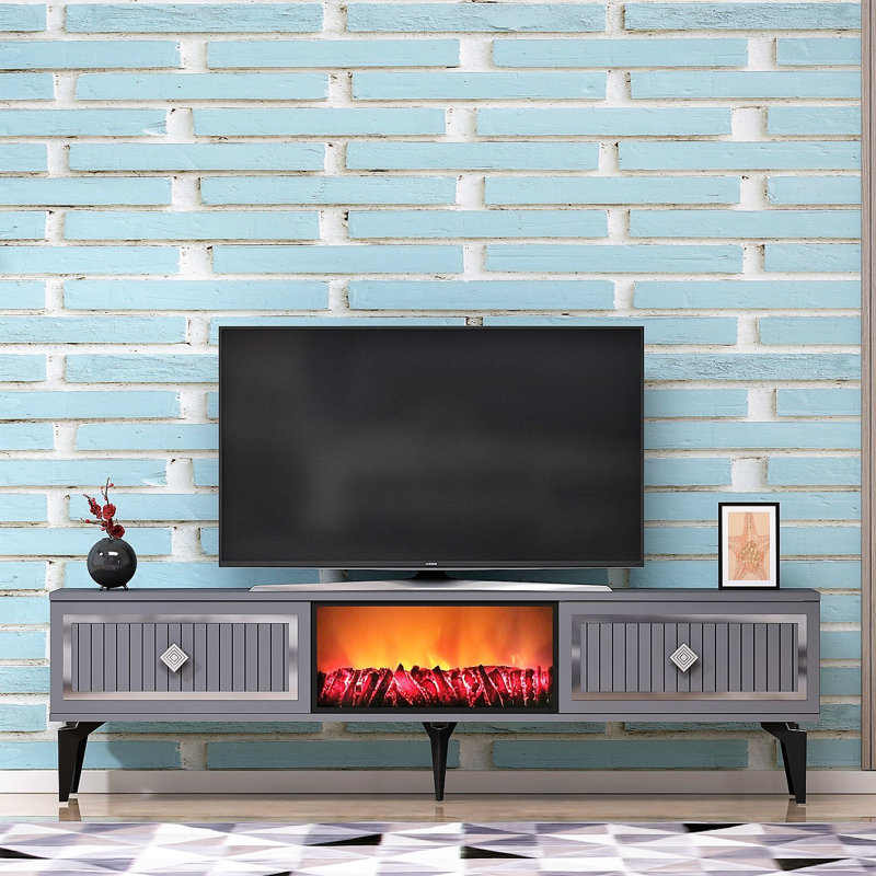 Keikei Unfinished TV Stand, Brass/Grey