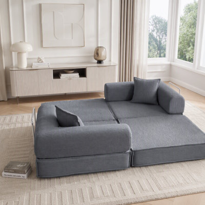 78" Convertible Sofa Bed, Modular Corduroy Couch with 2 Pillows, Space-Saving Compressed Floor Sofa