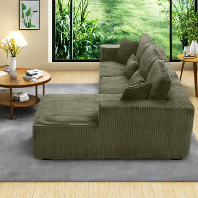 Spacieux canapé modulaire en chenille nuage, confort moderne en forme de L
