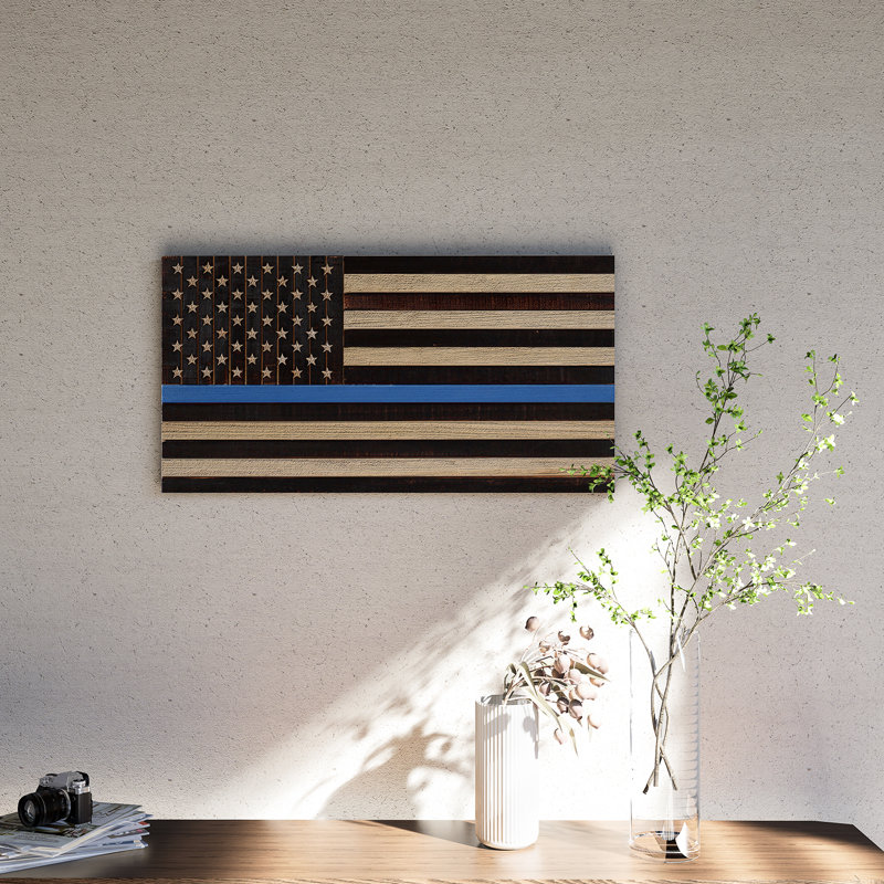 Décoration murale drapeau américain, H 19,5 po x l 37 po x P 0,8 po, Bleu