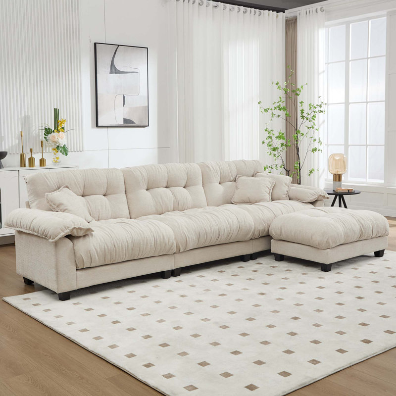 Modern Chenille Oversized Modular Sectional Sofa With Ottoman