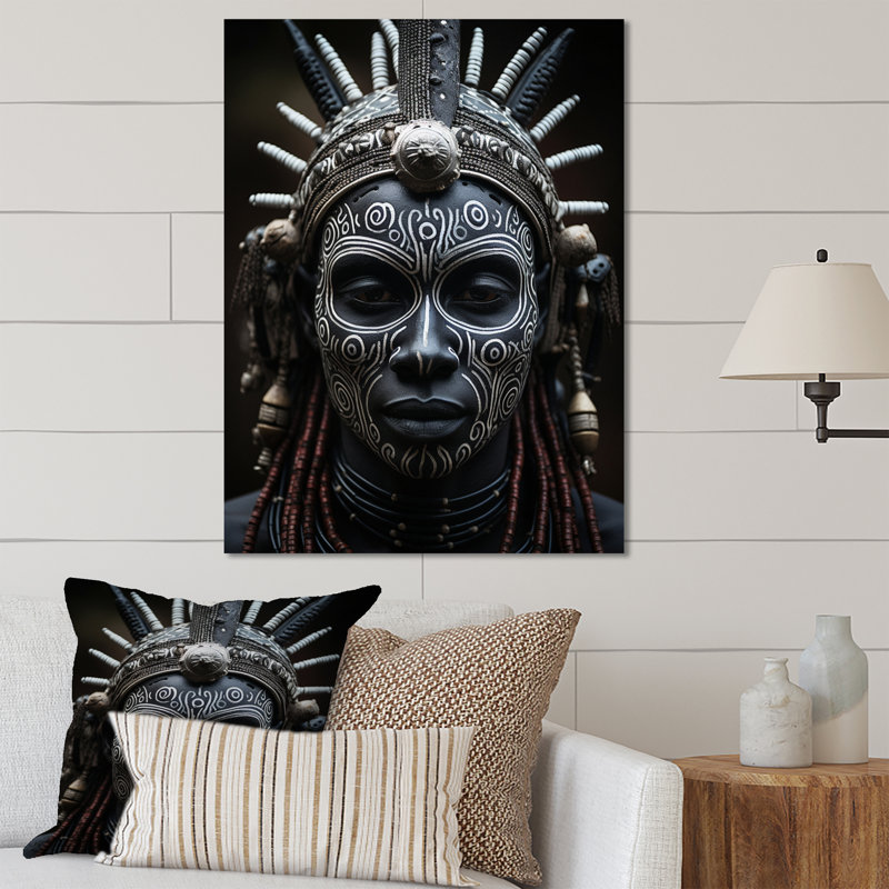 Masque africain Tribu V - décoration murale tribu africaine en métal, H 20 po x l 12 po
