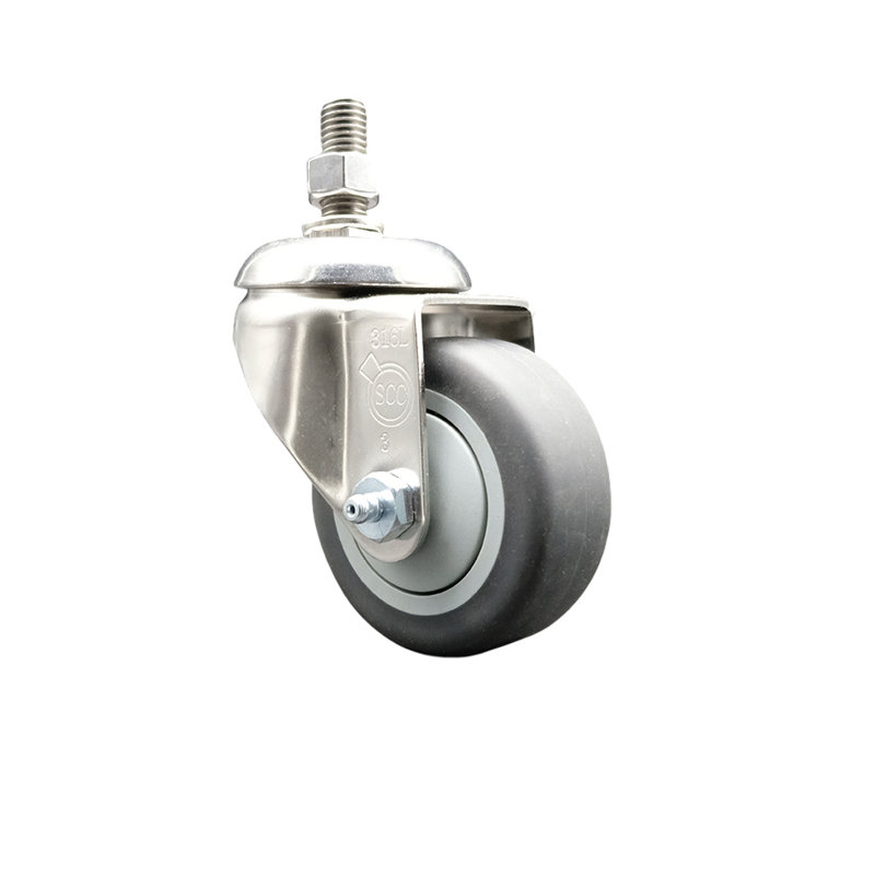 Roulettes pivotantes à tige filetée en caoutchouc thermoplastique 316SS SCC