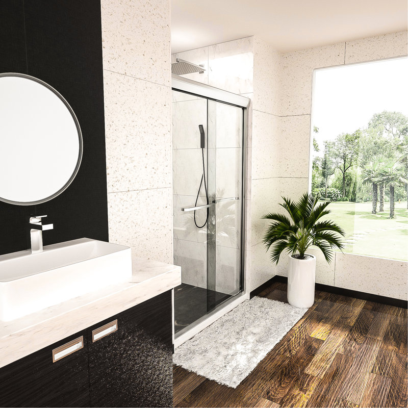 Porte de douche semi-by-pass 48 po x 76 po en verre trempé coulissant