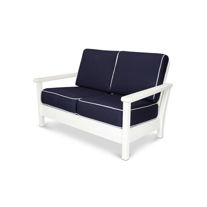 Causeuse d'extérieur 52,25 po avec coussins Harbor, Naturel, Blanc
