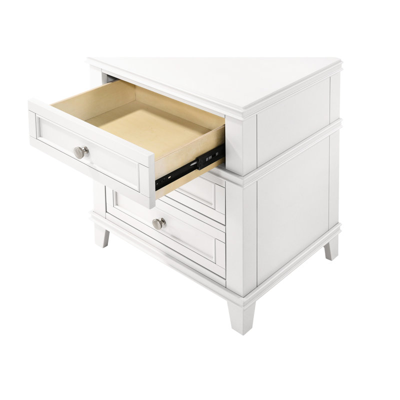 Table de chevet blanche intégrée à 3 tiroirs - Bois massif et fabrication avec douille et tiroirs