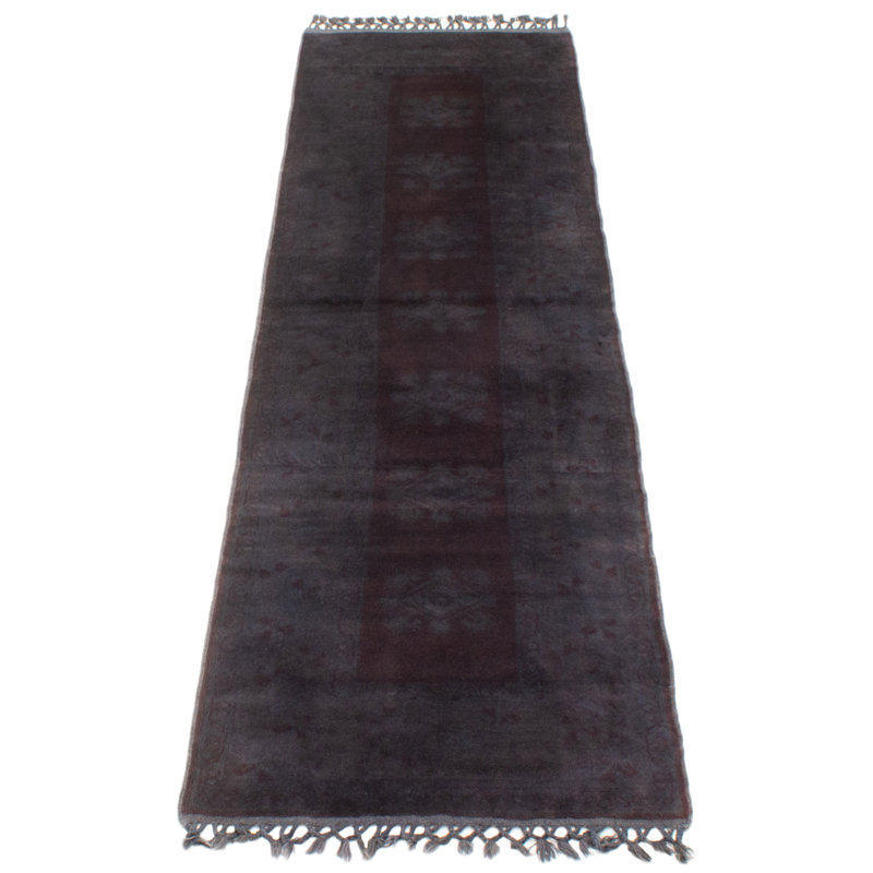 Tapis gris anthracite noué à la main de couleur unique 2 pi 9 po x 9 pi 7 po