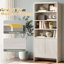 Bibliothèque 2 pièces H 71 po x l 32 po à 2 niveaux avec 2 portes, tablettes réglables et bords arrondis, grain de bois blanc-131238995