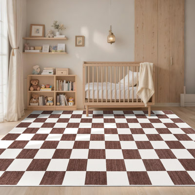 8x10 Large Plaid Washable Area Rug - Low Pile, Stain-Resistant, Non-Slip TPR Backing for Living Room, Bedroom & Dining Room