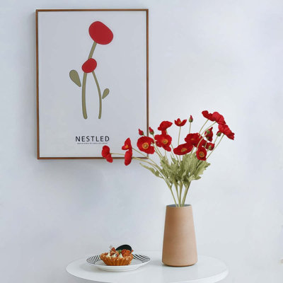 5Pcs Artificial Silk Poppy Flowers, Faux Poppy Flower Arrangement, 23" Long Stem Flowers For Wedding & Home Decoration