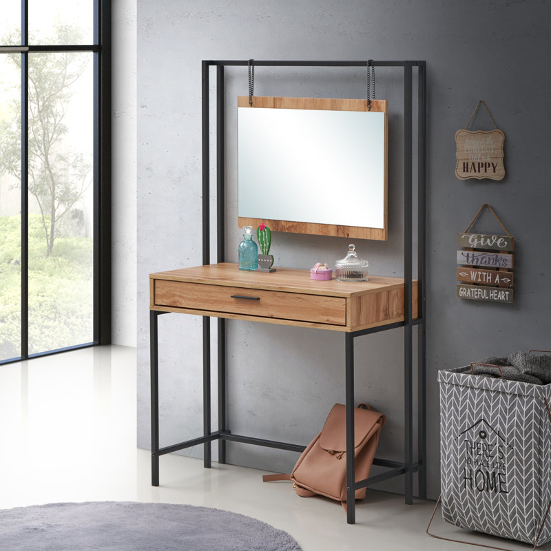 Goguen Dressing Table with Mirror, Black/Brown