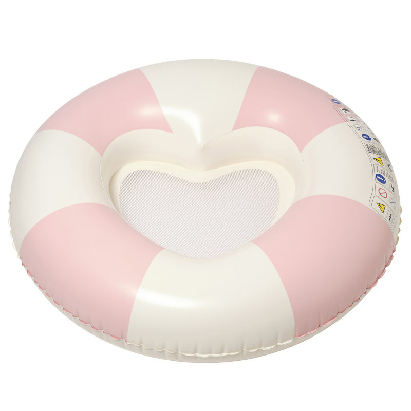 Sunnylife: anneau de piscine à tube de luxe - rayé rose Stole My Heart - chaise longue gonflable, siège central en forme de cœur, siège en filet, jeu d'eau, enfants de 8 ans et plus