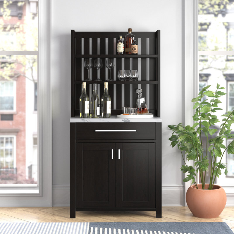 Bar à vin à 1 tiroir avec armoire de rangement et tablettes Aggeo, Blanc