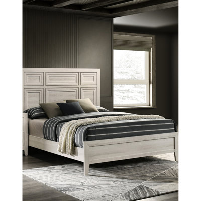 Cadre de lit grand lit blanc antique, style contemporain, panneau encastré, matériau en bois, chambre à coucher, sommier à ressorts requis, pièce de chambre à coucher, conception, assemblage simple