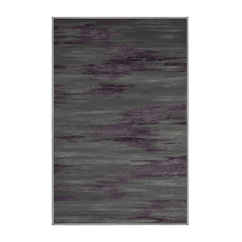 Tapis abstrait gris lavable à la machine, Rectangle 5 pi x 8 pi