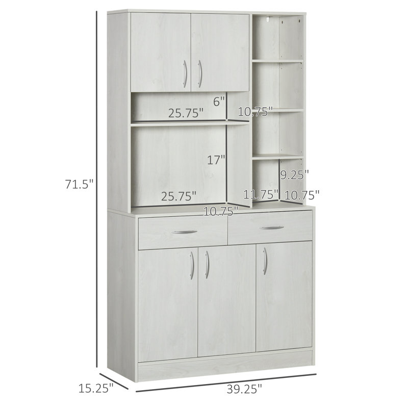Buffet moderne avec huche de 71 po avec armoire de rangement Hallbera, Blanc