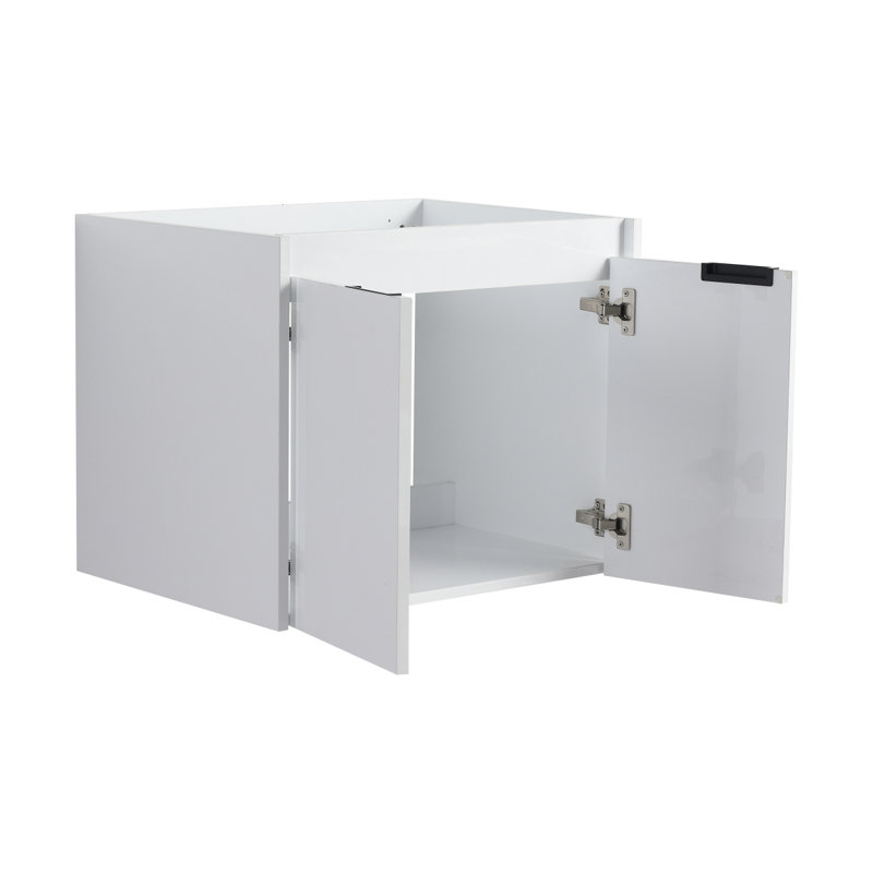 Meuble-lavabo de 24 po avec lavabo en résine, 2 portes à fermeture en douceur, fixation flottante, blanc brillant (emballage KD)