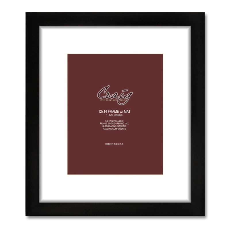 Ruyle Black Matte Picture Frame with Mat, 8" x 10", 13.5" x 13.5"