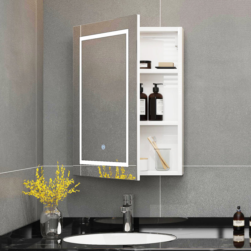 Glendine 19.7'' W 27.6'' H Frameless Medicine Cabinet with LED Mirror and 2 Fixed Shelves, White