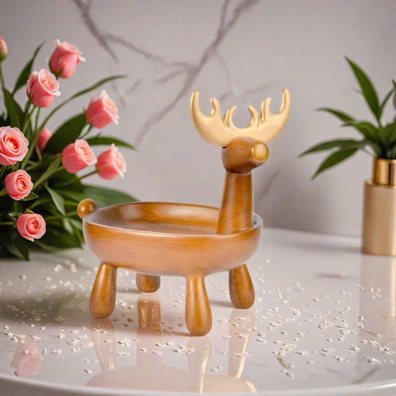 Support de rangement pour clé à cerf à l'entrée, bol de rangement à l'entrée, support de bureau, boîte de rangement, support à bijoux de décoration créative dans le salon, support à bijoux