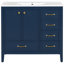Meuble-lavabo bleu de 36 po avec lavabo en céramique lisse, structure en bois de pin massif, armoire de rangement, quatre tiroirs, pour l'entretien, un ensemble de 36 po avec cadre et pieds en tache, système de tiroir, facile