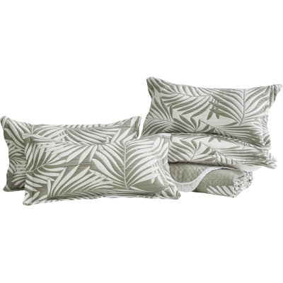 5-Piece Oversized Jacquard Matelasse Leaf Damask Bedspread Set Textured Dot Scalled Edge Border