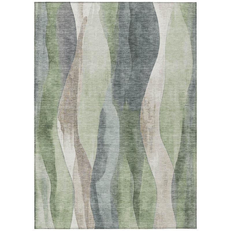 Machine Washable Indoor/Outdoor Xhevrie Fern Rug, Rectangle 5' x 7'6"