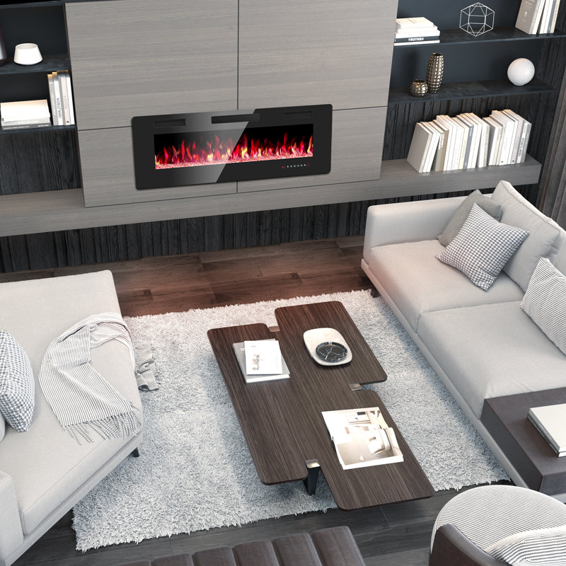 Recessed and Wall Mounted Electric Fireplace with Adjustable Flame Brightness & Speed, Multicolor