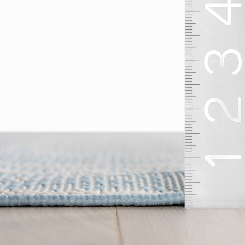  Tapis bohémien intérieur / extérieur Venira, Bleu, Rectangulaire 4 pi x 6 pi