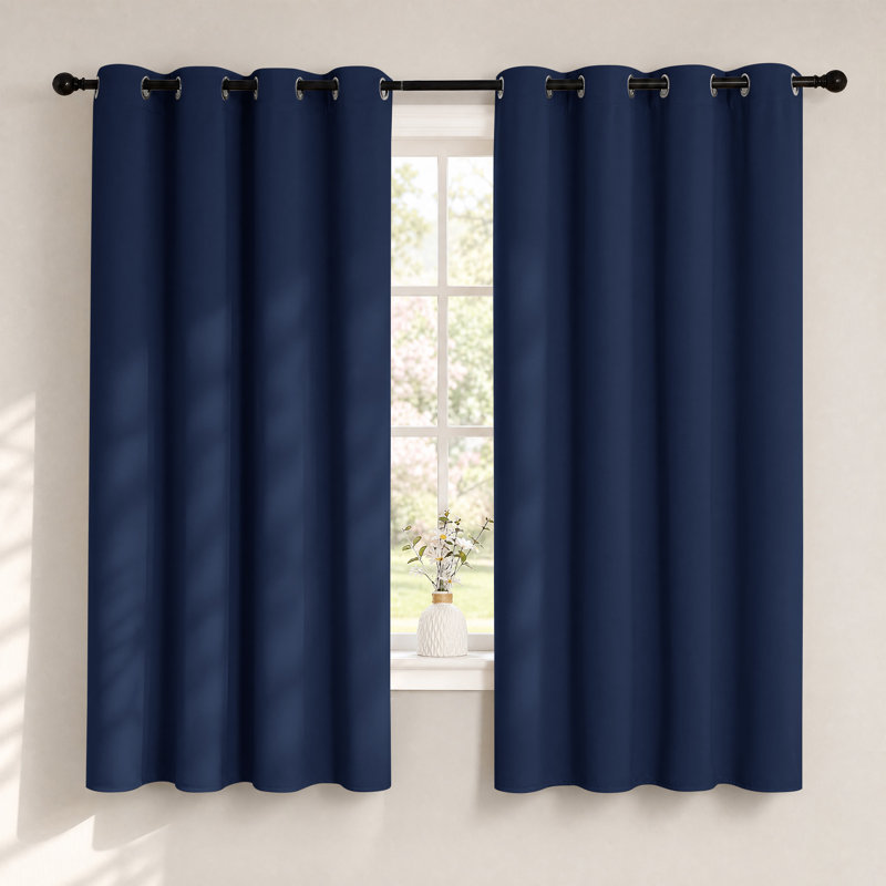 Blackout Curtains for Bedroom/Living Room Parkview Room Darkening Grommet Modern Drapes, 55" W x 68" L, Navy