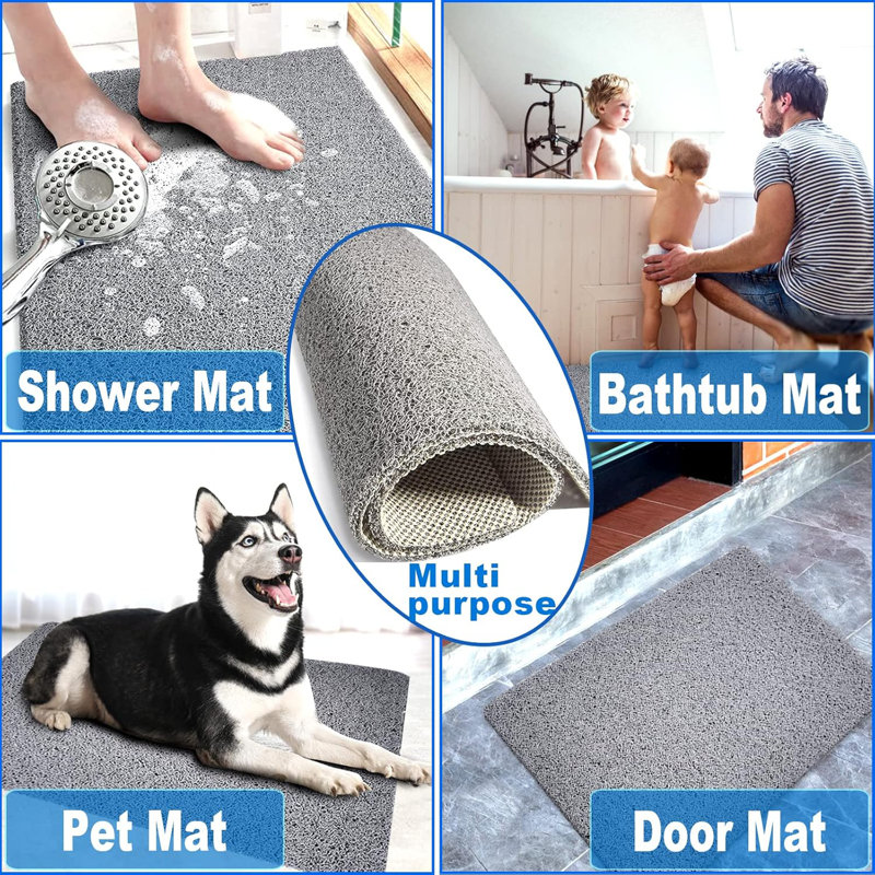 24"x47" Extra Large Non-slip Shower Mat Grey