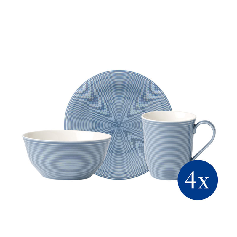 Color Loop Natural 12 Piece Dinnerware Set, Service for 4, Blue