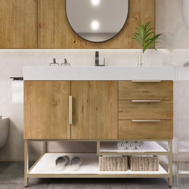 Markwan 41.9'' Single Bathroom Vanity with Acrylic Top, Oak