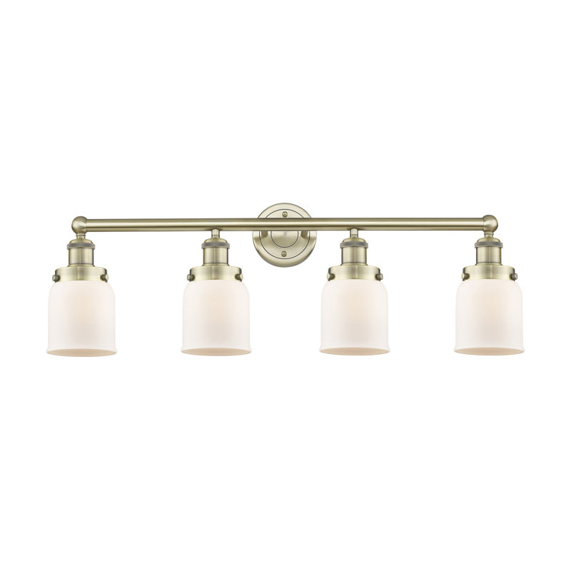 Éclairage pour meuble-lavabo à 4 lumières à intensité variable Asheton, Blanc mat, Laiton antique